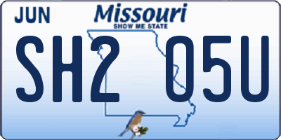 MO license plate SH2O5U