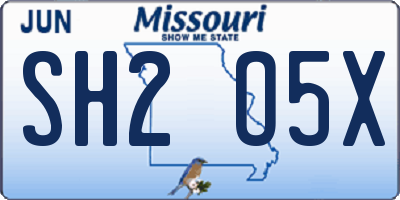 MO license plate SH2O5X