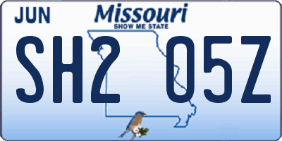 MO license plate SH2O5Z
