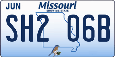 MO license plate SH2O6B