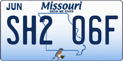 MO license plate SH2O6F