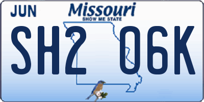 MO license plate SH2O6K