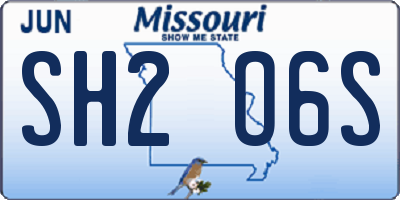 MO license plate SH2O6S