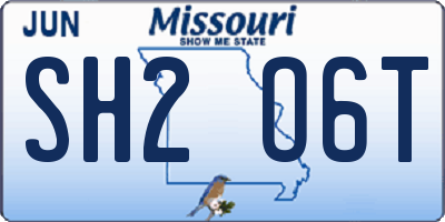 MO license plate SH2O6T