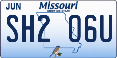 MO license plate SH2O6U