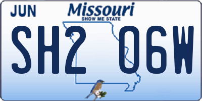 MO license plate SH2O6W