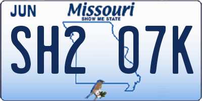 MO license plate SH2O7K