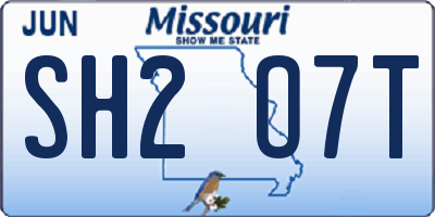 MO license plate SH2O7T