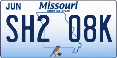 MO license plate SH2O8K