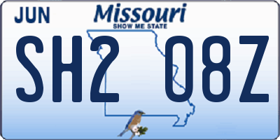 MO license plate SH2O8Z