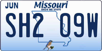 MO license plate SH2O9W
