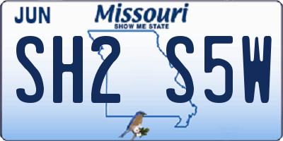 MO license plate SH2S5W