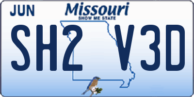MO license plate SH2V3D