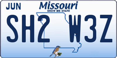 MO license plate SH2W3Z