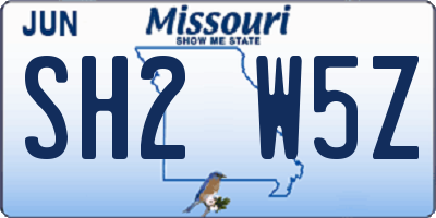 MO license plate SH2W5Z