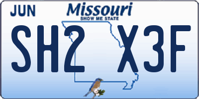 MO license plate SH2X3F