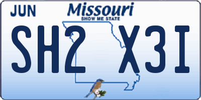 MO license plate SH2X3I