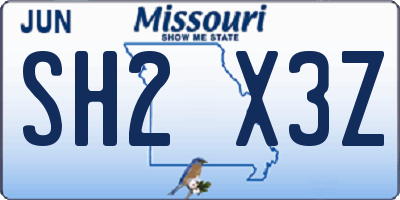 MO license plate SH2X3Z