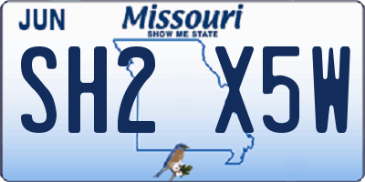 MO license plate SH2X5W