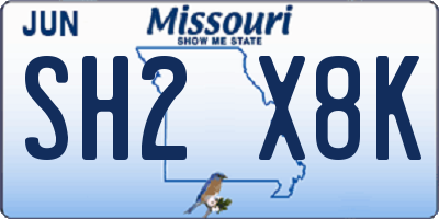 MO license plate SH2X8K