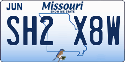MO license plate SH2X8W