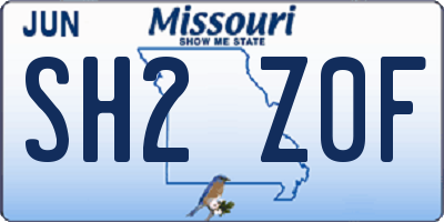MO license plate SH2Z0F