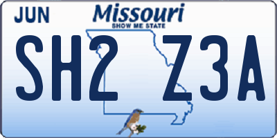 MO license plate SH2Z3A
