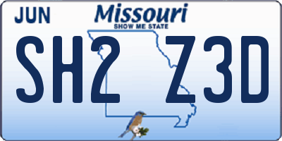 MO license plate SH2Z3D