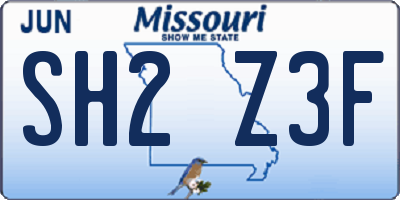 MO license plate SH2Z3F