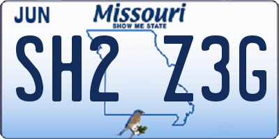 MO license plate SH2Z3G