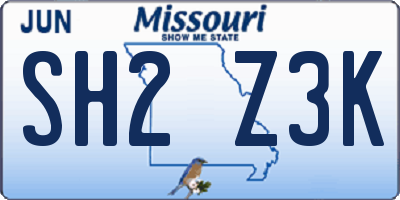 MO license plate SH2Z3K