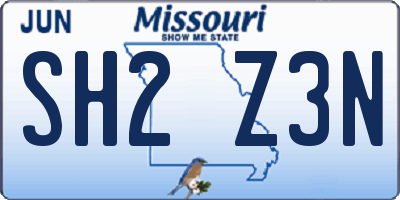 MO license plate SH2Z3N