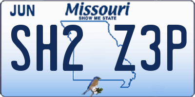 MO license plate SH2Z3P