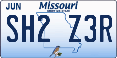 MO license plate SH2Z3R
