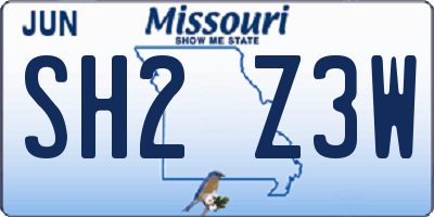 MO license plate SH2Z3W