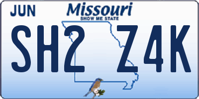 MO license plate SH2Z4K