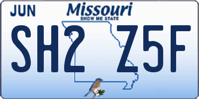 MO license plate SH2Z5F