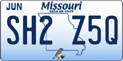 MO license plate SH2Z5Q