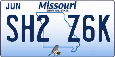 MO license plate SH2Z6K