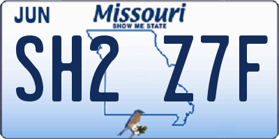 MO license plate SH2Z7F