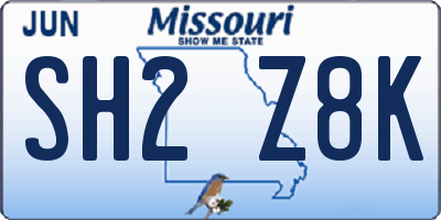 MO license plate SH2Z8K