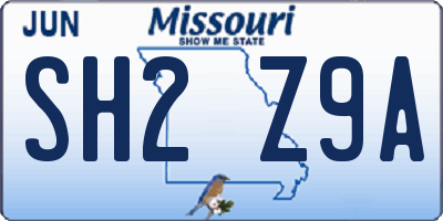 MO license plate SH2Z9A