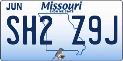 MO license plate SH2Z9J