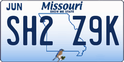 MO license plate SH2Z9K