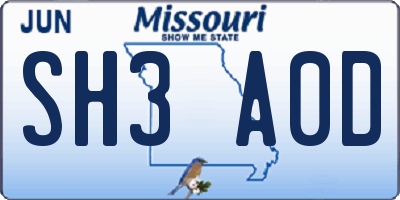 MO license plate SH3A0D