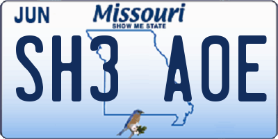 MO license plate SH3A0E