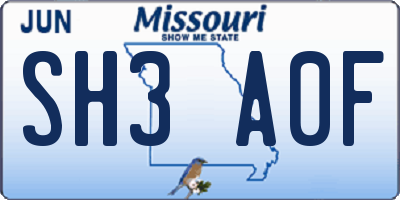 MO license plate SH3A0F