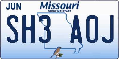 MO license plate SH3A0J