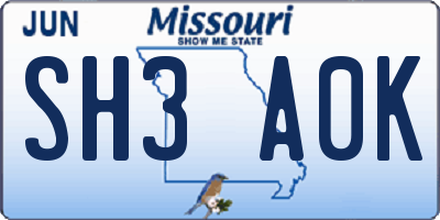 MO license plate SH3A0K