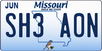 MO license plate SH3A0N